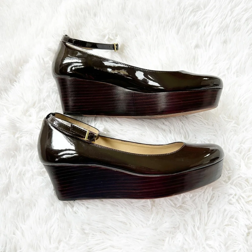 kate spade Black Patent Leather Ankle-Strap Platform Mary Janes